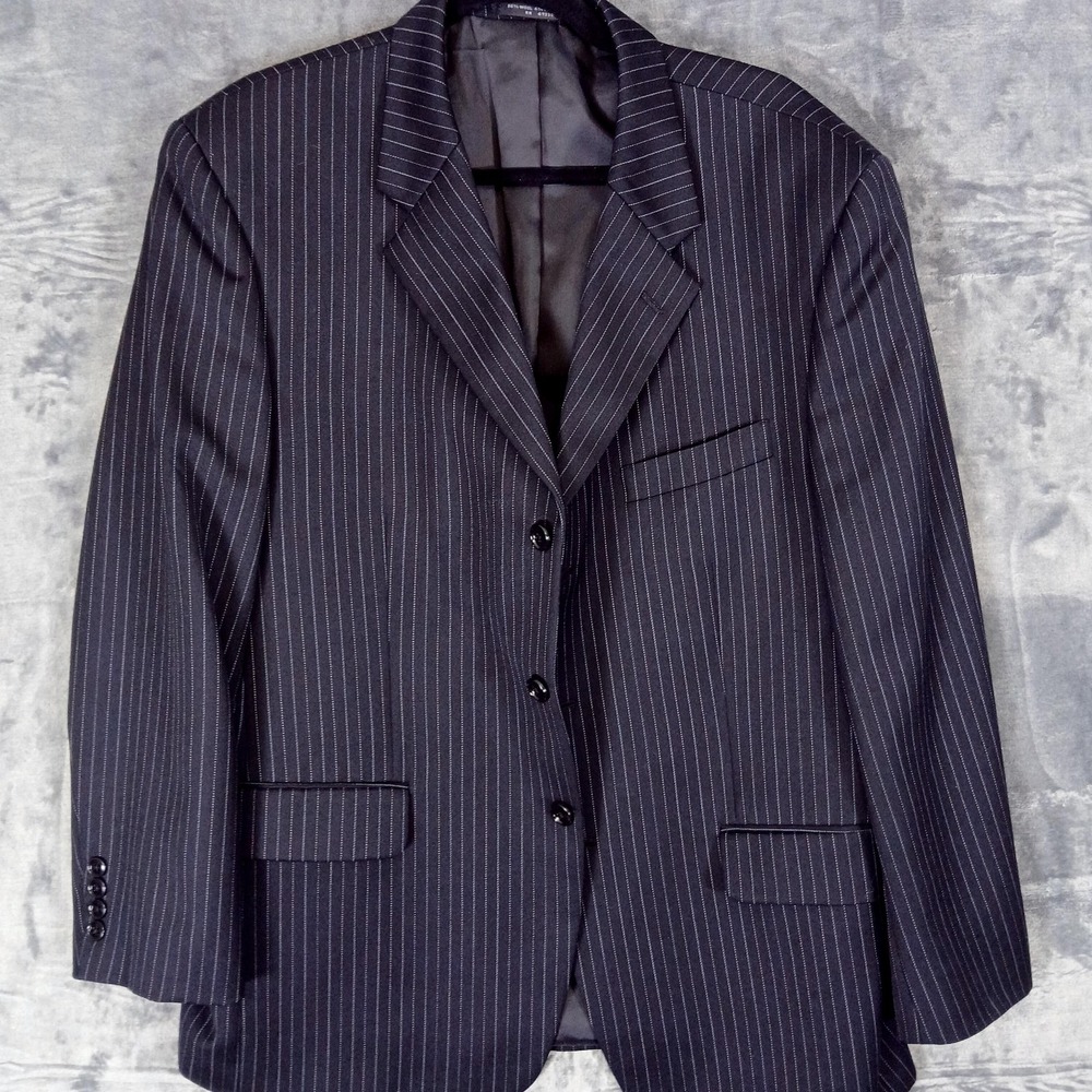 Jones New York Mens 42R Wool Pinstripe Blazer Jacket Navy Stripe Classic Y2K